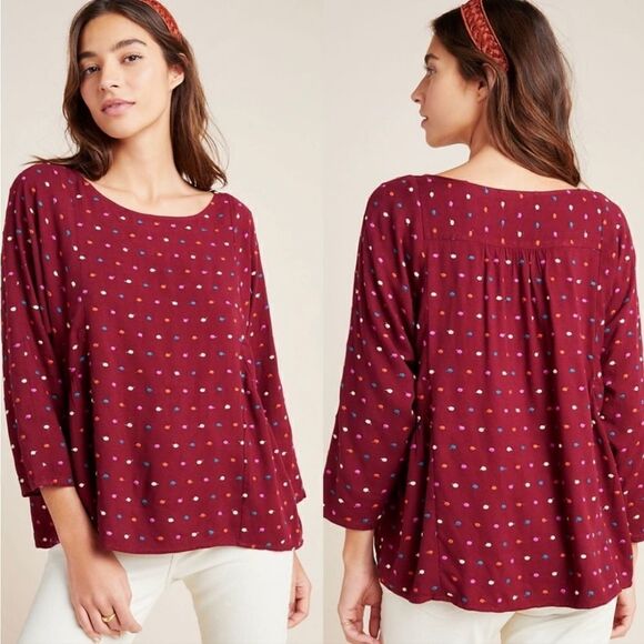 Anthropologie MaEve Embroidered Dot Blouse - Picture 2 of 11